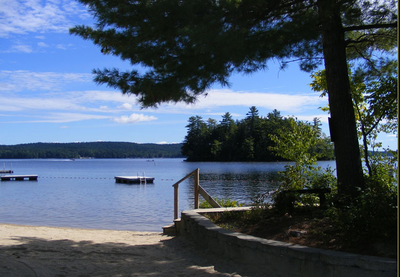 Long Lake beach at Colonial Mast Campground